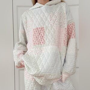 Sunkissed Coconut Patchwork Quilted Hoodie in Pink and White
